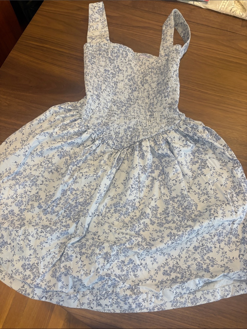 Blue Floral Smocked Mini Dress with Adjustable Straps